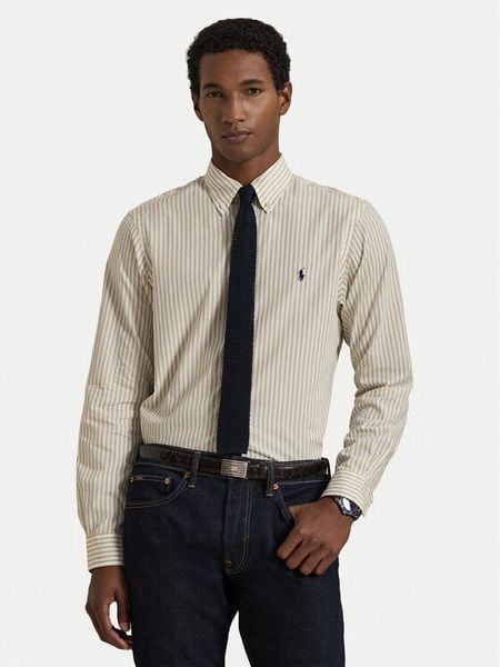 Polo Ralph Lauren Koszula 710B15595007 Beżowy jasny Custom Fit. Brązowe koszule męskie Polo Ralph Lauren, m, bez wzorów, z bawełny, bez kołnierzyka, bez ramiączek. Za 689.99 zł.