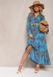 Niebieska Koszulowa Sukienka Boho z Podpinanymi Rękawami z Bawełny Otersa. Niebieskie sukienki damskie Renee, l, bez wzorów, z bawełny, boho, bez kołnierzyka, bez ramiączek, maxi, koszulowe. W wyprzedaży za 62.99 zł.