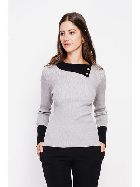 ASSUILI Sweter w kolorze szaro-czarnym rozmiar: 40. Czarne swetry klasyczne damskie Assuili, prążkowane, bez kołnierzyka. Za 86.99 zł.