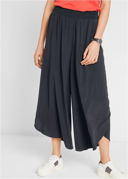 Spodnie culotte w długości do łydki, ze zrównoważonej wiskozy. Niebieskie spodnie materiałowe damskie bonprix, bez wzorów, z wiskozy, eleganckie. Za 129.99 zł.