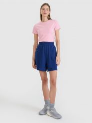 4F Spodenki dresowe damskie - granatowe M. Niebieskie szorty damskie 4f, bez wzorów, z bawełny, sportowe. Za 79.99 zł.