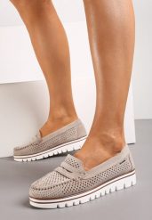 Beżowe Ażurowe Mokasyny Casual z Wkładką ze Skóry Naturalnej Marra. Brązowe mokasyny damskie Renee, ze skóry. Za 69.99 zł.