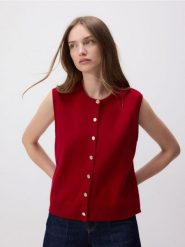 Wełniana kamizelka - czerwony. Czerwone kamizelki damskie Reserved, l, z dzianiny. W wyprzedaży za 89.99 zł.