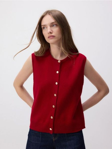 Wełniana kamizelka - czerwony. Czerwone kamizelki damskie Reserved, l, z dzianiny. W wyprzedaży za 89.99 zł.