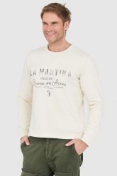 LA MARTINA Ecru bluza męska z vintage logo. Białe bluzy bez kaptura męskie La Martina, l. W wyprzedaży za 299.99 zł.