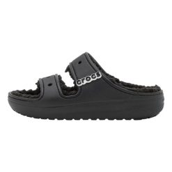 Klapki damskie Crocs Classic Cozzzy Sandal. Czarne klapki damskie Crocs, bez wzorów, z materiału, bez obcasa. Za 202.99 zł.