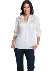 WITT WEIDEN Bluzka w kolorze kremowym rozmiar: 46. Brązowe bluzki damskie WITT WEIDEN, z aplikacjami, z bawełny, bez kołnierzyka, bez ramiączek. Za 52.45 zł.