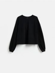 Bawełniana bluza - czarny. Czarne bluzy bez kaptura damskie Reserved, l, z bawełny. Za 99.99 zł.
