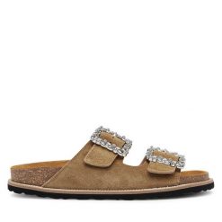 Klapki Pollini. Brązowe klapki damskie Pollini, bez wzorów, bez obcasa. Za 809.99 zł.