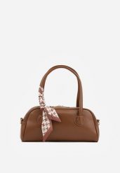 Brązowa Torebka Elegancka na Ramię Prostokątna z Apaszką i Paskiem Nesope. Brązowe apaszki damskie Born2be, bez wzorów, eleganckie. Za 119.99 zł.