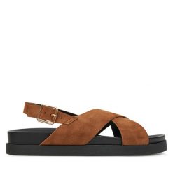 Sandały ONLY Shoes. Brązowe sandały damskie ONLY Shoes, bez wzorów, bez obcasa, na płaskiej podeszwie. Za 109.99 zł.