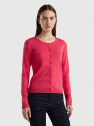 Benetton Sweter w kolorze różowym rozmiar: L. Różowe kardigany damskie Benetton, l, bez wzorów, z bawełny. Za 114.17 zł.
