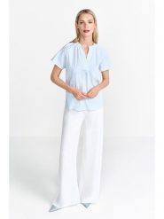 Rich & Royal Bluzka w kolorze błękitno-białym rozmiar: 38. Niebieskie bluzki damskie Rich & Royal, bez wzorów, z bawełny, bez kołnierzyka, bez ramiączek. Za 197.17 zł.