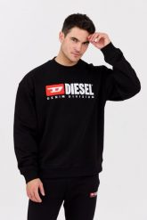 DIESEL Czarna męska bluza S-BOXT-DIV z dużym logo. Czarne bluzy bez kaptura męskie Diesel, l, z bawełny. W wyprzedaży za 529.99 zł.