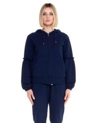 Błyszcząca damska bluza z kapturem zapinana na zamek. Niebieskie bluzy sportowe damskie LEONE 1947 APPAREL, l, bez wzorów, z bawełny, bez ramiączek, długie, z kapturem. Za 147.31 zł.