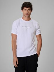 4F T-shirt slim z nadrukiem męski - biały L. Białe t-shirty męskie 4f, l, bez wzorów, z bawełny, bez kołnierzyka. Za 69.99 zł.