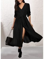 LA Angels Sukienka w kolorze czarnym rozmiar: M. Czarne sukienki damskie LA Angels, m, bez wzorów, z wiskozy, bez kołnierzyka, bez ramiączek, midi. Za 173.99 zł.