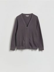 Rozpinany kardigan - szary. Szare kardigany męskie Reserved, l, bez wzorów, z bawełny, bez kołnierzyka. Za 159.99 zł.