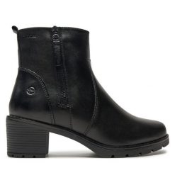 Botki Tamaris. Czarne botki damskie Tamaris, bez obcasa, na słupku, bez zapięcia. Za 539.99 zł.