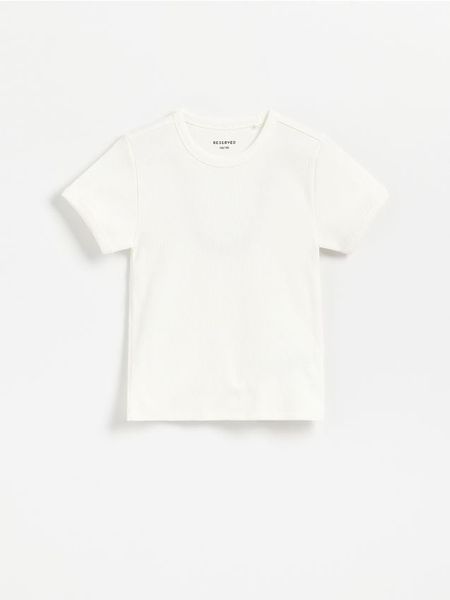 Gładki t-shirt - złamana biel. Koszulki dziewczęce Reserved, bez wzorów, z bawełny, bez ramiączek. Za 27.99 zł.
