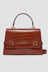 GUESS Brązowa torebka Sestri Luxury. Brązowe torebki klasyczne damskie Guess, z aplikacjami, ze skóry ekologicznej, bez dodatków. W wyprzedaży za 559.99 zł.