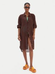 Seafolly Koszula Crinkle 55536-CU Brązowy Relaxed Fit. Brązowe koszule damskie Seafolly, s, bez wzorów, z bawełny, bez kołnierzyka, bez ramiączek. Za 429.99 zł.