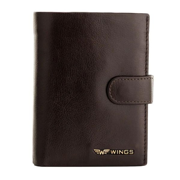 WINGS Męski portfel ze skóry naturalnej bydlęcej zapinany Black. Czarne portfele męskie Wings, bez wzorów, z materiału. Za 82.90 zł.