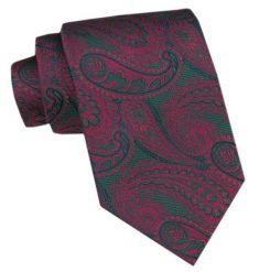 Klasyczny Krawat Męski CHATTIER - Zieleń w Czerwone, Duże Paisley. Czerwone krawaty i muchy męskie Chattier, bez wzorów, z tkaniny, eleganckie. Za 49.00 zł.