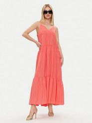 Sisley Sukienka letnia 43A2LV05P Koralowy Loose Fit. Pomarańczowe sukienki damskie SISLEY, na lato, bez wzorów, z syntetyku, bez kołnierzyka, bez ramiączek. Za 329.99 zł.