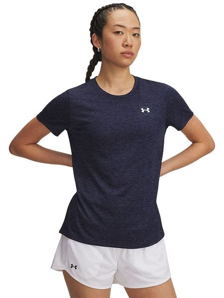 Under Armour Koszulka sportowa "Twist" w kolorze granatowym rozmiar: M. Niebieskie bluzki sportowe damskie Under Armour, m, bez wzorów, z materiału, bez ramiączek. Za 72.95 zł.