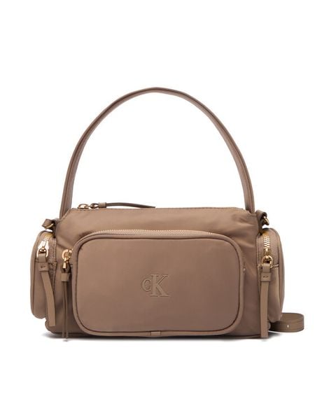 Calvin Klein Torebka Pocket Nylon Bag W/Strap LV04F3132G Beżowy. Brązowe torebki klasyczne damskie CALVIN KLEIN, bez wzorów, z materiału, bez dodatków. Za 283.99 zł.