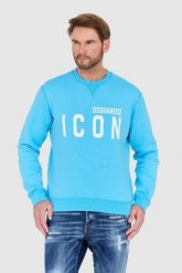 DSQUARED2 Niebieska bluza męska z dużym białym logo icon. Niebieskie bluzy bez kaptura męskie Dsquared2, l. W wyprzedaży za 899.99 zł.