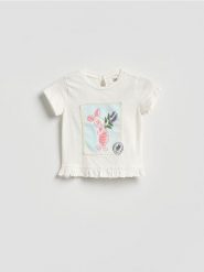 T-shirt Kubuś Puchatek - złamana biel. Koszulki dziewczęce Reserved, m, bez wzorów, z bawełny, bez ramiączek. Za 35.99 zł.