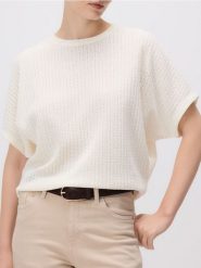 Strukturalny t-shirt kimono - złamana biel. T-shirty damskie Reserved, l, bez wzorów, z bawełny, bez kołnierzyka. Za 69.99 zł.