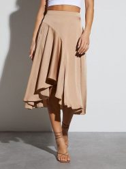 Milan Kiss Spódnica w kolorze beżowym rozmiar: XL. Brązowe spódniczki damskie Milan Kiss, xl, bez wzorów, midi, rozkloszowane. Za 87.81 zł.