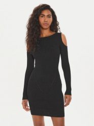 Guess Sukienka dzianinowa W4YK08 Z3FF0 Czarny Regular Fit. Czarne sukienki damskie Guess, xl, z aplikacjami, z dzianiny, bez kołnierzyka, bez ramiączek. Za 599.99 zł.