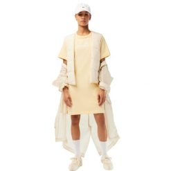 Koszulka damska Lacoste. Żółte bluzki sportowe damskie Lacoste, uniwersalny, z bawełny, bez kołnierzyka, bez ramiączek. Za 397.00 zł.