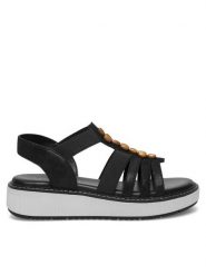 Lasocki Sandały WB-TINA-11C Czarny. Czarne sandały damskie Lasocki, bez wzorów, z materiału, bez obcasa, na koturnie. Za 159.99 zł.