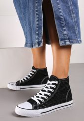 Czarne Płaskie Trampki z Perforacją Yelagia. Czarne trampki i tenisówki damskie Renee, bez wzorów. Za 19.99 zł.