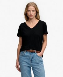 Superdry Koszulka Studios Slub z haftem, bawełna i lyocell – Black. Czarne topy sportowe damskie Superdry., uniwersalny, bez wzorów, z bawełny, bez ramiączek. Za 136.65 zł.