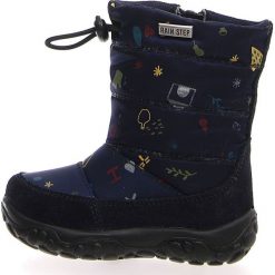 Kozaki zimowe "Pocks" w kolorze granatowym. Niebieskie buciki dla niemowląt Naturino, na zimę, z materiału, bez zapięcia. W wyprzedaży za 175.95 zł.