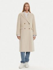 Tommy Hilfiger Płaszcz wełniany WW0WW42621 Beżowy Regular Fit. Brązowe płaszcze damskie Tommy Hilfiger, na zimę, bez wzorów, z syntetyku. Za 1,899.00 zł.