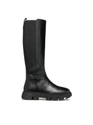 Geox Kozaki Vilde D46UAD 043NH C9999 Czarny. Czarne kozaki damskie Geox, ze skóry, bez obcasa, na płaskiej podeszwie. Za 649.99 zł.