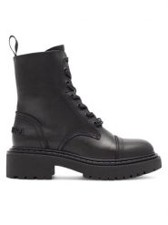 Badura Trzewiki 70307 Czarny. Czarne botki damskie Badura, ze skóry, bez obcasa, na płaskiej podeszwie, bez zapięcia. Za 439.99 zł.