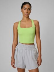 4F Crop top treningowy slim szybkoschnący damski - zielona S. Zielone topy damskie 4f, s, bez wzorów, bez kołnierzyka. Za 129.99 zł.