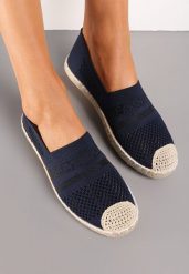 Granatowe Espadryle z Plecioną Cholewką przed Kostkę Mokosa. Niebieskie espadryle damskie Renee, z aplikacjami, bez obcasa, na płaskiej podeszwie. Za 44.99 zł.