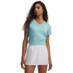 Koszulka fitness damska Under Armour 1384227425. Niebieskie bluzki sportowe damskie Under Armour, s, z materiału, bez kołnierzyka, bez ramiączek. Za 196.00 zł.