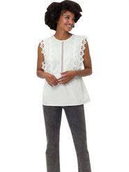 Heine Bluzka w kolorze kremowym rozmiar: 42. Brązowe bluzki damskie Heine, bez wzorów, z koronki, bez kołnierzyka, bez ramiączek. Za 100.99 zł.