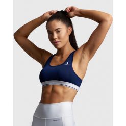 Stanik Fitness Pro 2.0 Navy. Niebieskie biustonosze sportowe damskie NORDICDOTS, bez wzorów, z elastanu. Za 150.00 zł.
