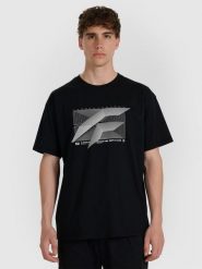 4F T-shirt regular z nadrukiem męski - czarny L. Czarne t-shirty męskie 4f, l, bez wzorów, z bawełny, bez kołnierzyka. Za 69.99 zł.